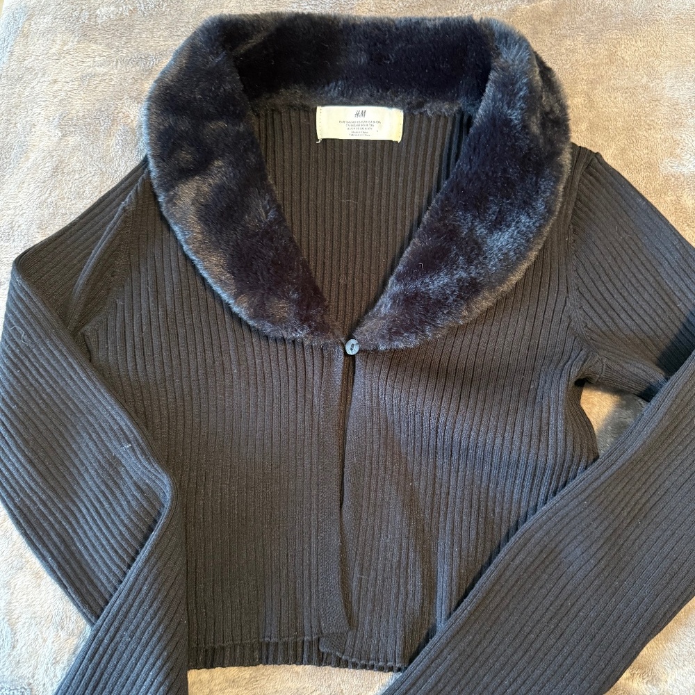 Girls fur collar cardigan